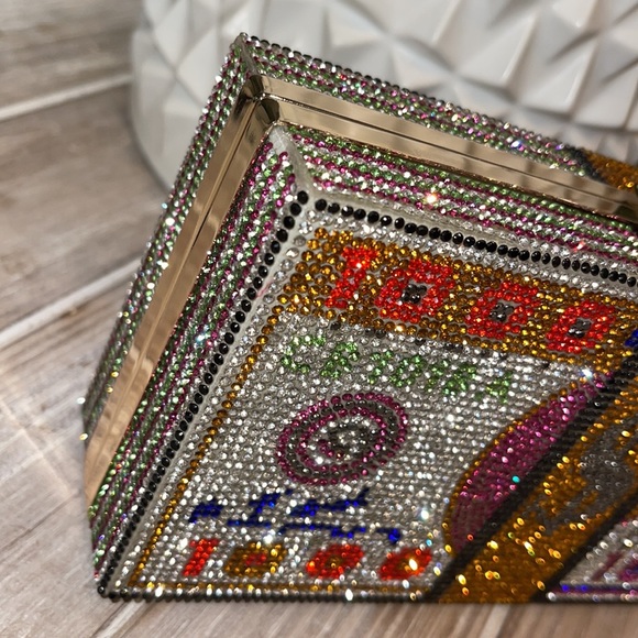 NWT Rich Girl Rhinestone Money Studded Box Clutch